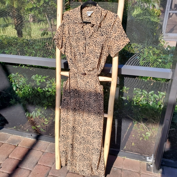 VINTAGE LEOPARD BELT SILK CINCH DRESS - Picture 9 of 13